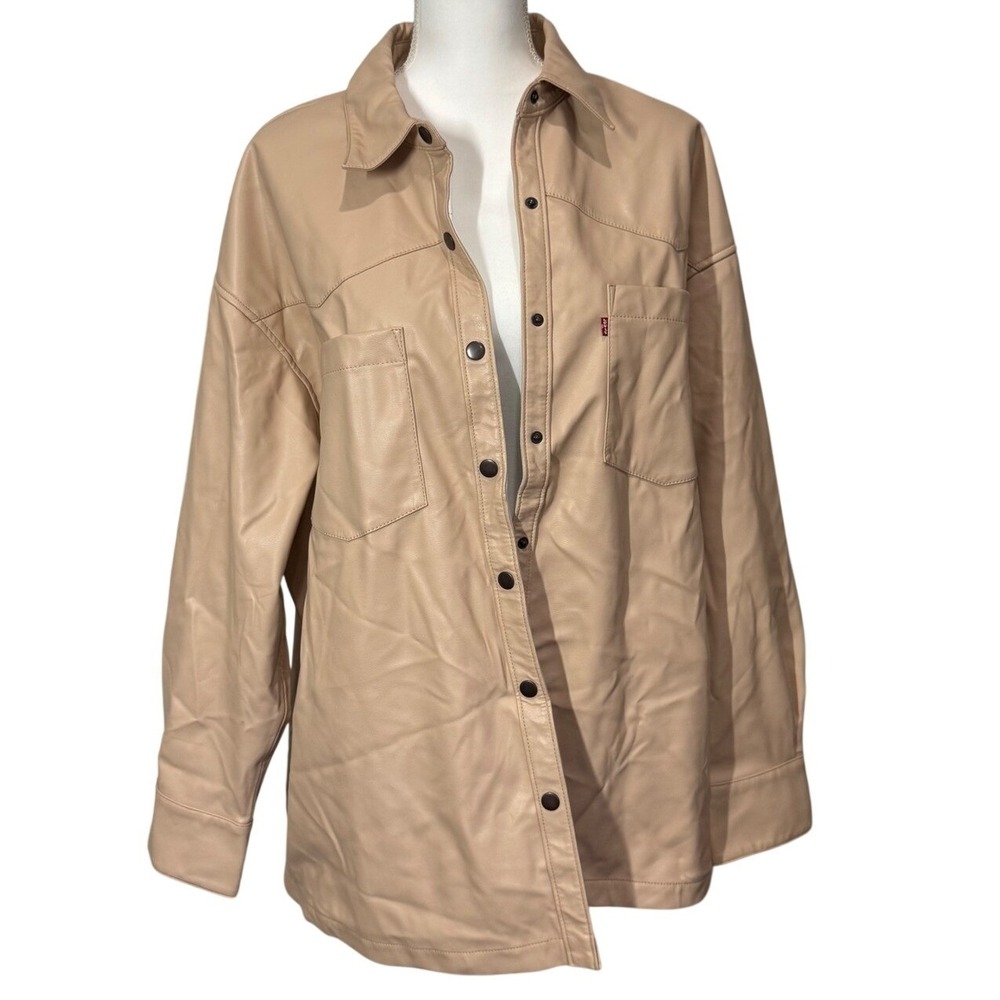 Levi's Faux Leather Shirt Jacket Women's Size XXL Beige Tan